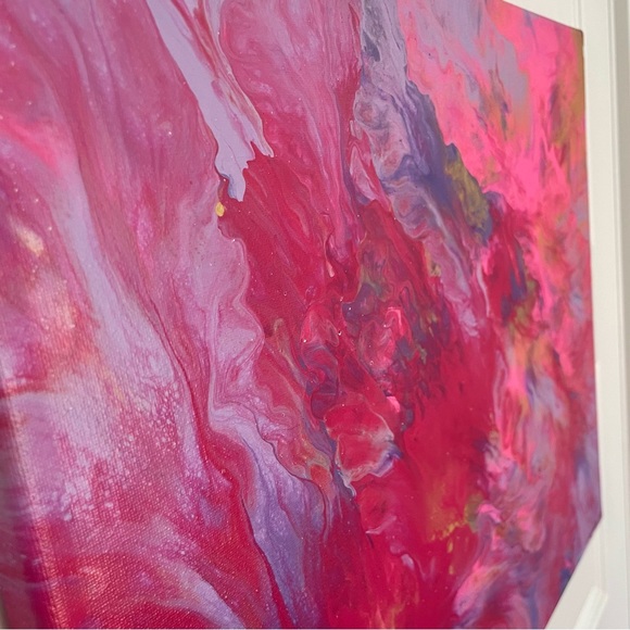 ORIGINAL POUR PAINTING 16”x20” Dark Purple/Berry Red/Hot Pink/Gold/Lavender - Picture 3 of 5